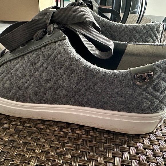 Gently used Women’s size 9 Tory Burch grey quilted sneakers - Picture 2 of 5